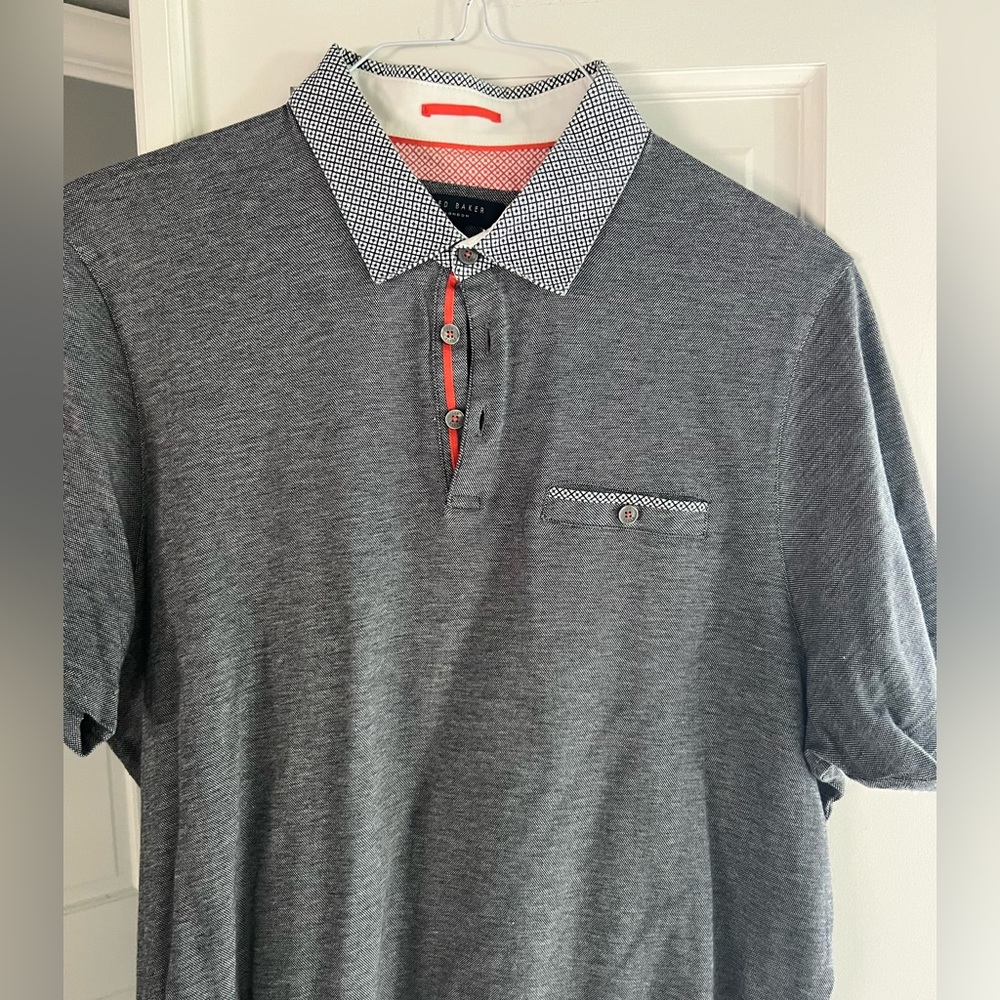 Ted Baker Charcoal Polo with Patterned Collar